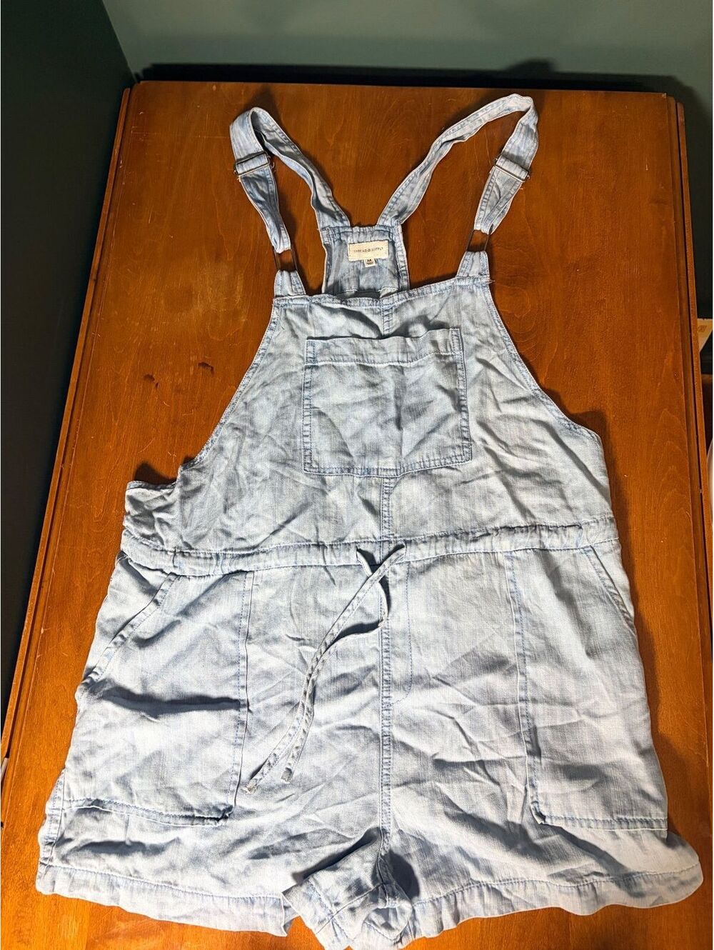 Thread & Supply Light Wash Tencel Denim Overall Shorts Romper Medium Mia Wash